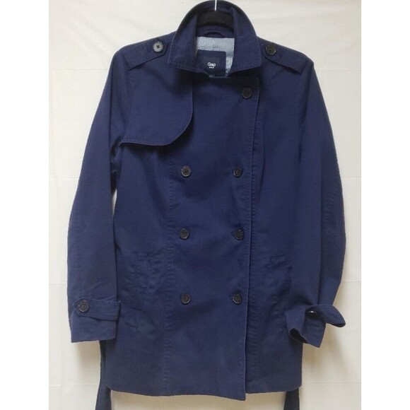 GAP Women's Navy Blue Trench Coat Fully Lined Double Breasted S Pre Owned Good - Picture 3 of 15